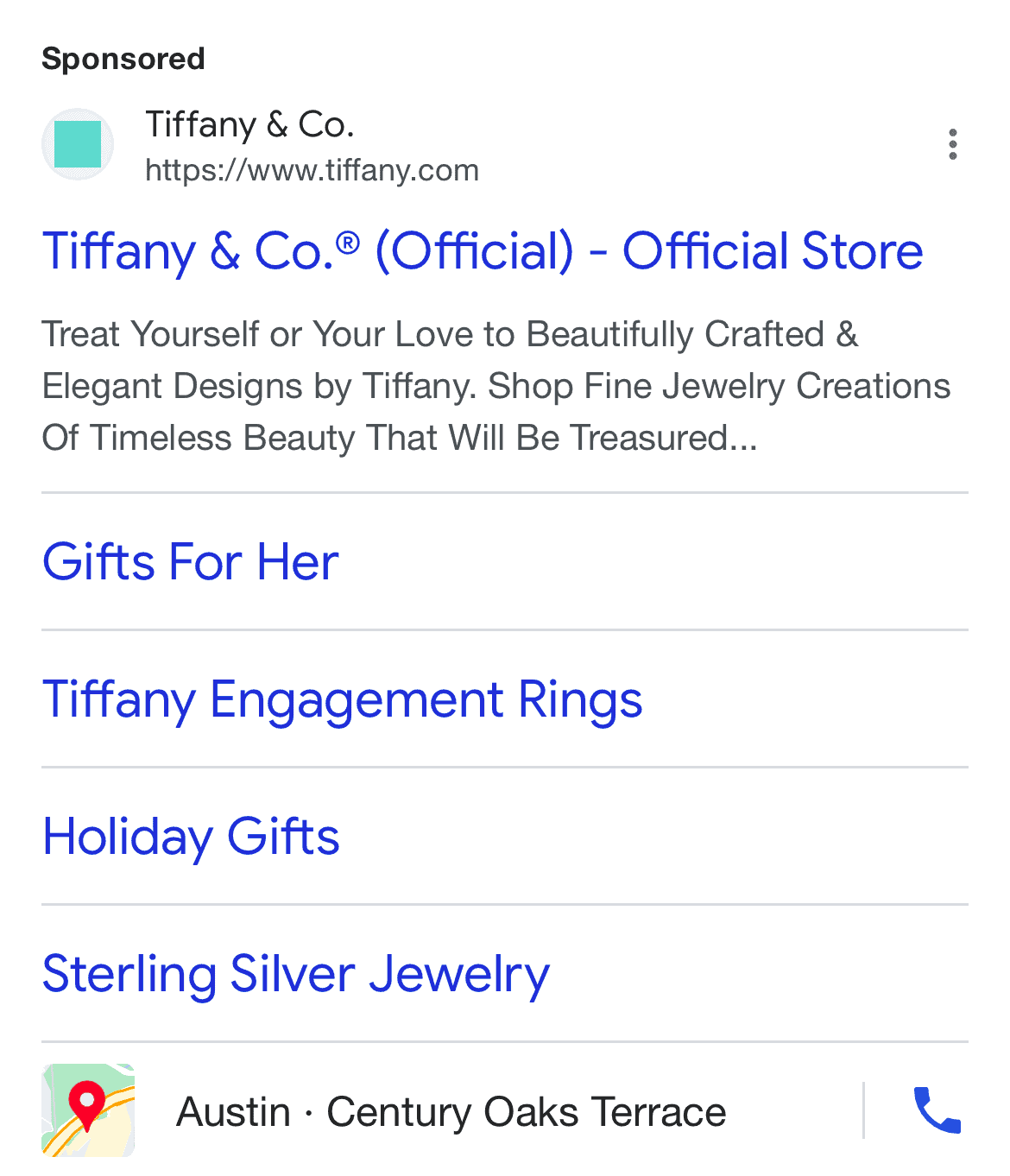 Mobile search ad by Tiffany & Co.