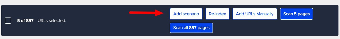 To start creating a scenario, click the &ldquo;Add scenario&rdquo; button on the Sitemap report.