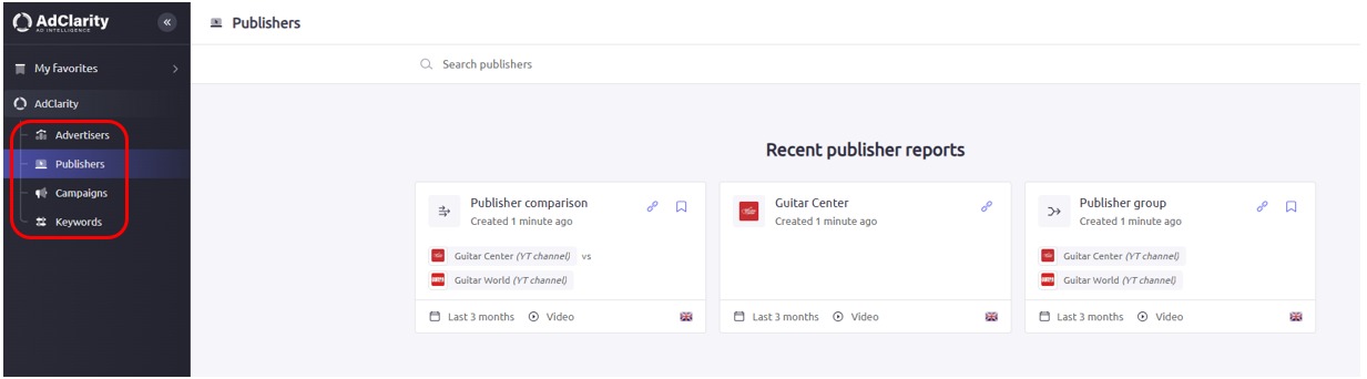 Accessing the report categories in AdClarity — Advertising Intelligence